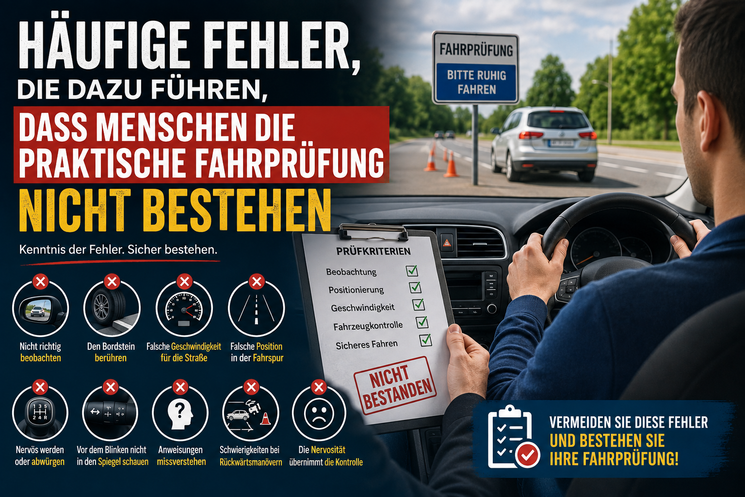 Häufige Fehler Häufige Fehler, die dazu führen, dass Menschen die praktische Fahrprüfung nicht bestehen