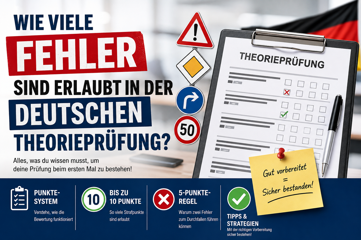 abc Wie viele Fehler sind bei der deutschen Theorieprüfung erlaubt?