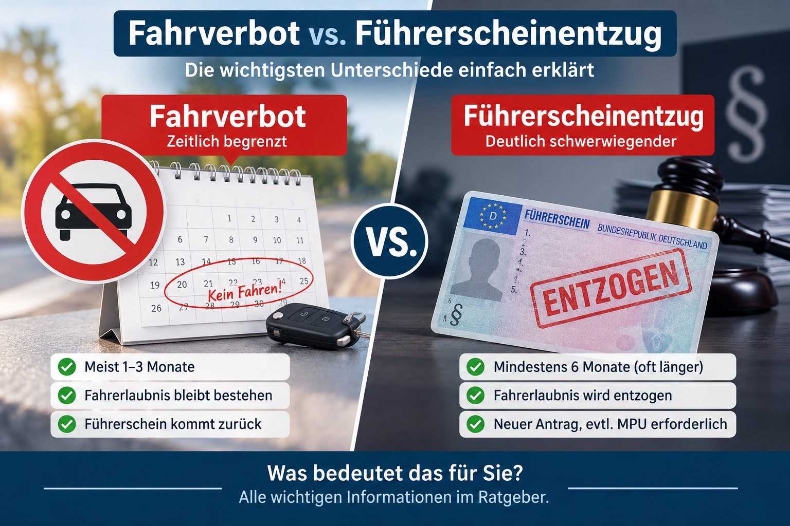 Führerscheinentzug vs Fahrverbot Führerscheinentzug vs. Fahrverbot in Deutschland: Was ist der Unterschied?